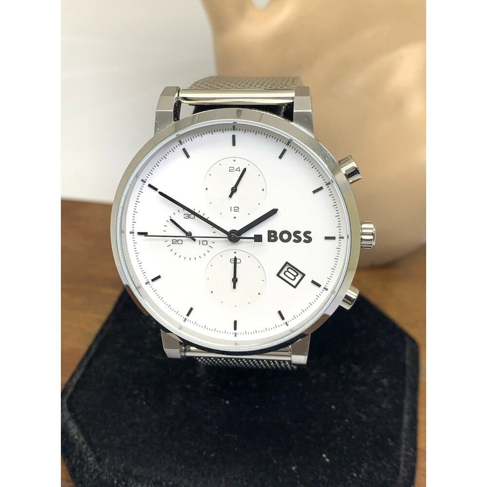 Hugo Boss Men's Watch 1513933 Quartz Chronograph White Dial Silver Steel 43mm